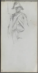 Skissbok, sid 67: Study of a Soldier.
