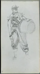 Skissbok, sid 79: Soldat med trumma