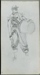 Skissbok, sid 79: Soldat med trumma.