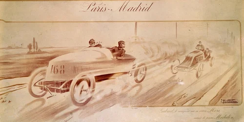 Motorracing: "Paris Madrid": Gabriel vinnare på Mors utrustad med Michelin-däck "" Illustration 1903