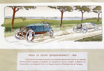 Racing: Gordon Bennett Cup (Gordon-Bennett) 1904 - teckning av Ernest Montaut (1878-1909).