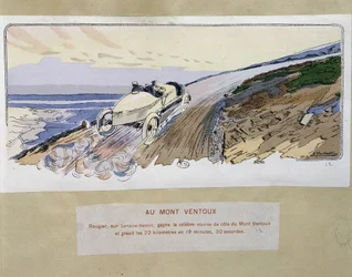 Racing: på Mont Ventoux - teckning av Ernest Montaut (1878-1909).