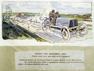 Racing: Ardennerna 1903, teckning av Ernest Montaut (1878-1909).