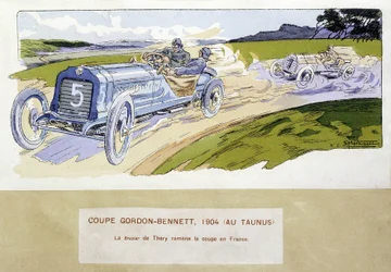 Racing: Gordon Bennett Cup (Gordon-Bennett) 1904 - teckning av Ernest Montaut (1878-1909).