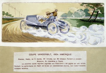 Racing: Vanderbilt Cup 1904 - teckning av Ernest Montaut (1878-1909).