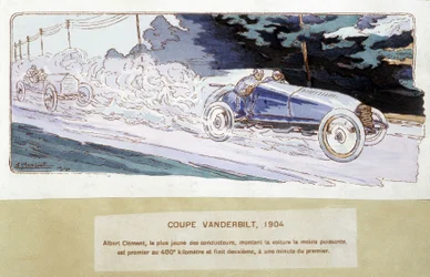 Racing: Vanderbilt Cup 1904 - teckning av Ernest Montaut (1878-1909).