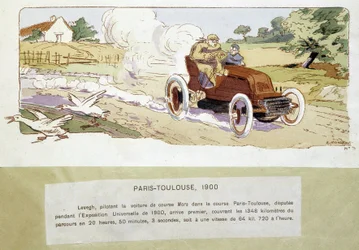 Paris - Toulouse-loppet 1900, teckning av Ernest Montaut (1878-1909).