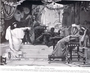 Esther fördömer Haman, illustration från 