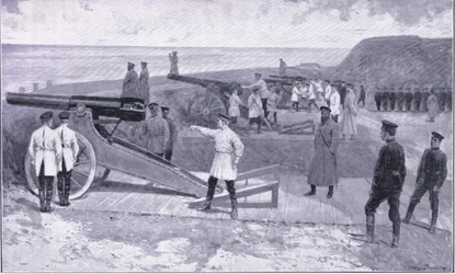 Port Arthurs investering. I en av hamnarna som vaktar den ryska hamnen, illustration från Cassells History of the Russian-Japanese War Vol 1, c.1900