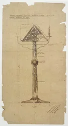 Design för ebenholts talarstol inlagd med ben och silver för St. Andrews Church, Roker 1906 (penna och bläck på papper)