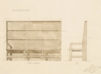Design for Settle i engelsk ek, 1909 (penna med wc på papper)