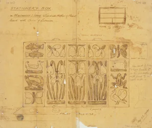 Design för brevpapperslåda i Macassar Ebony inlagd med Pärlemor, 1904