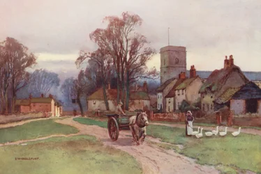 Floden Themsen: Sutton Courtney Village (färglitografi)