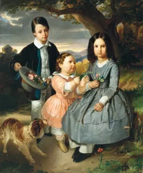 Barngruppsporträtt, av Moser, Ernst Christian (1815-1867). Olja på duk