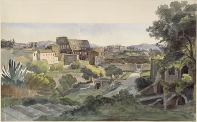 Utsikt över Forum Romanum med Colosseum mot Lateranen