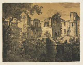 Sex utsikter över Heidelbergs slott: västra delen, 1820.