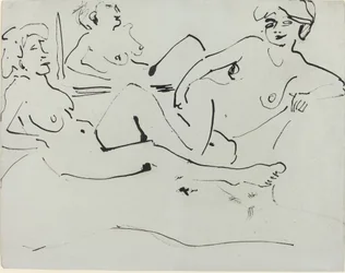 Dodo och en äldre kvinna som lutar sig framför en spegel, 1909.