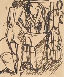 Naken med en spegel, stående framför ett tvättställ, 1908-1910.