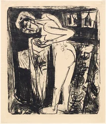 Stående naken i ett rum, 1921.