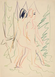 Två nakenbilder i en skog, 1925.