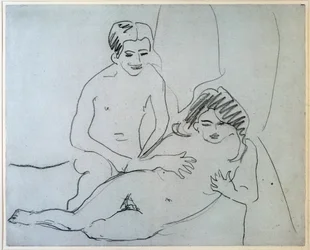 Par - Ett naket par liggande på en säng - Teckning av Ernst Ludwig Kirchner (1880-1938), New York, Museum of Modern Art