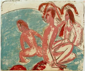 E.L. Kirchner, tre badgäster på stenar