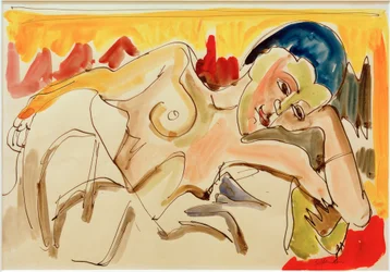 E.L. Kirchner, liggande kvinna med blottad överkropp