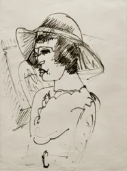 E.L. Kirchner, porträtt av Erna med stor hatt