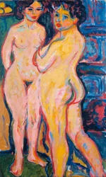 "Nudes Standing by Stove" (Nudes Standing by Stove) Målning av Ernst Ludwig Kirchner (1880-1938) - 1908 - Olja på duk Dim 150x95 cm Dresden State Art Collections Dresden