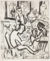 Interiör med människor. 1923