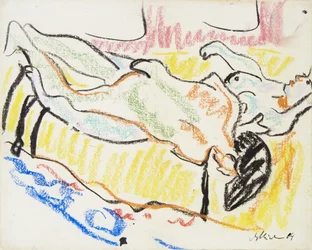 Älskande par i ateljén, två nakna, 1908-1909