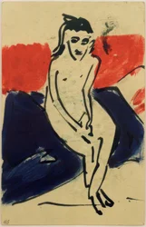 Vykort till Erich Heckel från den 30 juni 1910 (sittande naken Marzella)