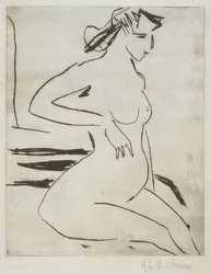 Gravid naken kvinna, sittande. 1909
