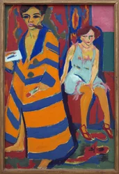 Självporträtt med modell. Målning av Ernst Ludwig Kirchner (1880-1938), Olja på duk