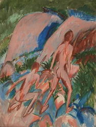 Två nakenfigurer i ett landskap, 1913