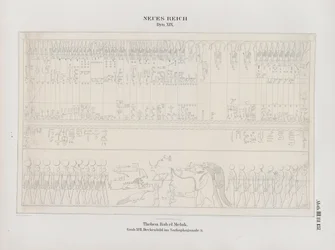 Ritning av takmålningen i Sarkofaghallen, 19:e dynastin, Thebe, Biban-el-Muluk, Nya kungariket, illustration från "Monument till Egypten och Etiopien...", av Richard Lepsius