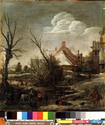 Vinter (vinter). Målning av Esalas van de Velde (1591-1630). Olja på trä, 37,5 x 35,5 cm