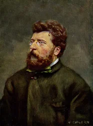 Musik. Den franske kompositören Georges Bizet. Illustration av Georges Bizet, Österrike, ca 1900 (vykort)