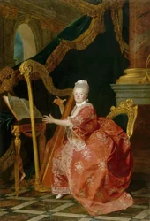 Porträtt av prinsessan Victoire av Frankrike som spelar harpa