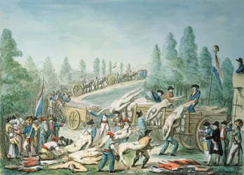 Transportera lik under revolutionen, ca 1790 (penna och bläck och gouache på papper)