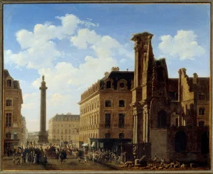 Place Vendome och gatan castiglione med ruinerna av kyrkan Leafy. Målning av Etienne Bouhot (1780-1862) 1808 Sön. 0,81x0,99 m Paris, Musee Carnavalet