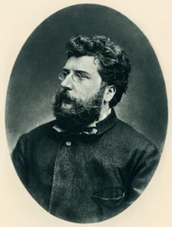 Porträtt av George Bizet (1838-1875) fransk kompositör - Fotogravyr av ett fotografi av Etienne Carjat (1828-1906) - Kompositör Georges Bizet - Fotogravyr