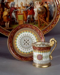 Servering av porslinskopp och fat av choklad. Realiserad av Etienne Charles Leguay (1762-1846) 1835 Sevres, porslinsfabrik