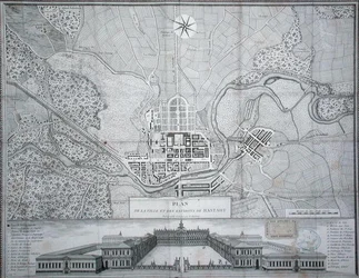 Karta över staden Rastadt, dess omgivningar och Schloss (gravyr)