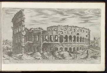 Colosseum te Rom Bouwwerken uit de oudheid (serietitel) Resterna från Roms antiken samlade och porträtt i perspektiv av Stefano Du Perac Parisino (serietitel på objekt)