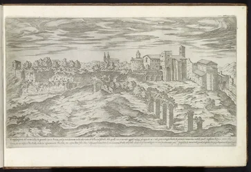 Monte Celio i Rom Bouwwerken uit de oudheid (serietitel) Resterna från Roms antiken samlade och porträtt i perspektiv av Stefano Du Perac Parisino (serietitel på objekt)