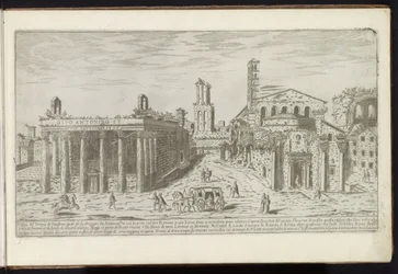 Ruinerna av Antoninus- och Faustinatemplet och Romulustemplet i Forum Romanum Forntida byggnader (serietitel) I vestigi dell