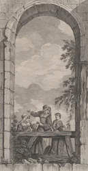 The Chapel of the Foundlings i Paris: Nunnor och pojkar som tittar på julkrubban,..., 1757.