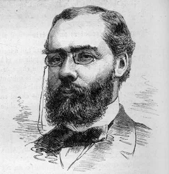 Porträtt av Maurice Rouvier (1842-1911), fransk advokat, bankir, journalist och politiker. Gravyr av Bocour i "" Le Monde Illustré"" nr 1287 den 26 november