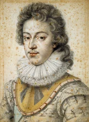 Porträtt av Ludvig XIII är 21 år gammal (1601 - 1643). Målning av Etienne Dumonstier II (1520-1603)